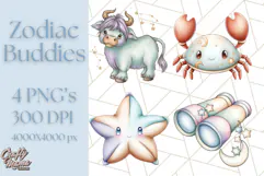 Zodiac Buddies Clipart PNG, Cute Astrology Clip Art Product Image 1
