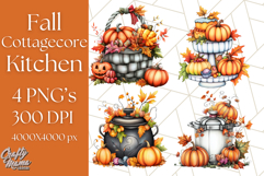 Fall Cottagecore Kitchen Clipart, Cozy Autumn Kitchen PNG Product Image 1