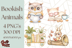 Bookish Animals PNG Clipart with Cozy Reading Elements Product Image 1