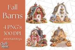 Fall Barn Clipart PNG With Pumpkins and Flowers, Autumn Png Product Image 1