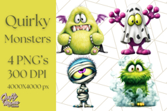 Quirky Monster Clipart PNG, Funny Spooky Creatures Product Image 1