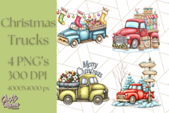 Vintage Christmas Truck Clipart PNG, Retro Holiday Vehicle Product Image 1