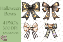 Muted Halloween Bow Clipart, Fall Ribbon PNG Autumn Hair Bow Product Image 1