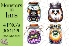Halloween Monster Clipart PNG, Monsters in Jars, Spooky Png Product Image 1