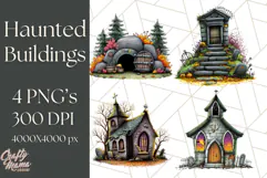 Halloween Buildings Clipart PNG, Haunted Houses Art Product Image 1