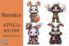 Halloween Bunny Clipart, Cute Bunnies in Costumes PNG Product Image 1