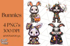 Halloween Bunny Clipart, Cute Bunnies in Costumes PNG Product Image 1