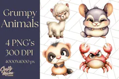 Adorable Angry Animals Clipart PNG, Cute Moody Faces Png Product Image 1