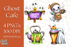Ghost Café PNG Clipart, Cute Ghost Baristas Halloween Treats Product Image 1