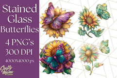 Stained Glass Butterfly and Sunflower PNG Clipart Product Image 1