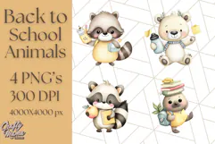 Cute Back to School Animals PNG Clipart with Books & Bags Product Image 1