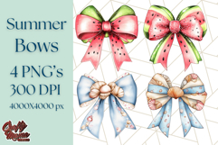 Watercolor Summer Bow Clipart PNG, Coquette Bright Bow Png Product Image 1