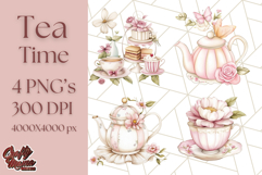 Pastel Tea Clip Art PNG with Sweets and Floral Accents Png Product Image 1