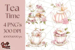 Pastel Tea Clip Art PNG with Sweets and Floral Accents Png Product Image 1