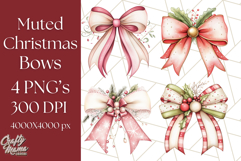 Muted Cozy Christmas Bows PNG Clipart, Winter Holiday Png Product Image 1