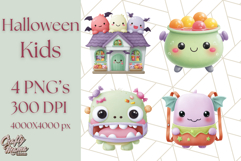Kawaii Halloween Clipart Cute Kids and Candy Elements Png Product Image 1