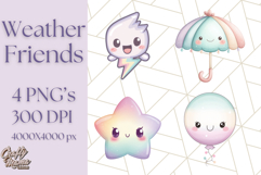 Kawaii Weather Clipart PNG, Cute Pastel Weather Icons Product Image 1