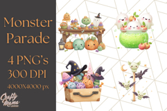 Halloween Costume Parade Clipart PNG with Monsters Clip Art Product Image 1