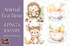 Tea Time Animal Clipart PNG Woodland Forest, Cottagecore Png Product Image 1