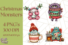 Christmas Monster Clipart, Funny Holiday Creature PNG Art Product Image 1