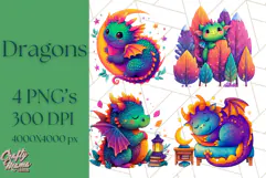 Cute Fantasy Dragon Clipart PNG, Bold Baby Dragon Clip Art Product Image 1