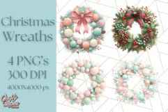 Christmas Wreath Clipart, Holiday Greenery PNG Illustrations Product Image 1