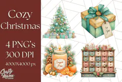 Cozy Christmas Clipart, Santa and Friends PNG Graphics Product Image 1