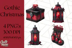 Gothic Christmas Clipart Dark Holiday PNG, Dark Christmas Product Image 1