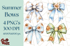 Watercolor Summer Bow Clipart PNG, Coquette Bright Bow Png Product Image 1