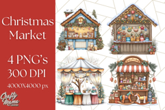 Cozy Christmas Market Stall Clipart PNG, Holiday Art Png Product Image 1