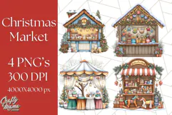Cozy Christmas Market Stall Clipart PNG, Holiday Art Png Product Image 1