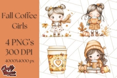 Pumpkin Spice Chibi Girls, Fall Accessories PNG, Cozy Autumn Product Image 1
