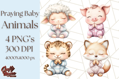 Praying Baby Animals in Pajamas Clipart, Sleepy Animal Png Product Image 1