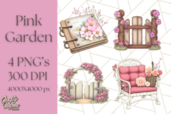 Pink Cottagecore Garden PNG Clipart, Vintage Floral Art Product Image 1