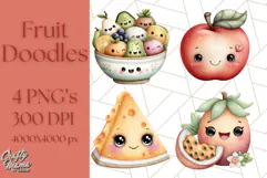 Fruit Doodles Clipart, Cute Cartoon Fruit PNG, Kawaii Food Product Image 1