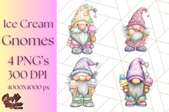Ice Cream Gnome Clipart PNG Summer Dessert Art, Summer Gnome Product Image 1