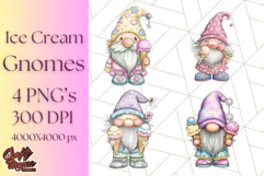 Ice Cream Gnome Clipart PNG Summer Dessert Art, Summer Gnome Product Image 1