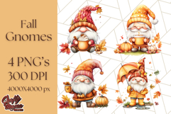 Fall Gnome PNG Clipart, Cute Autumn Gnomes with Pumpkins Product Image 1