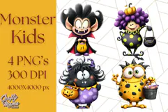Monster Kids Clipart PNG, Cute Halloween Costume Art Product Image 1
