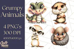 Adorable Angry Animals Clipart PNG, Cute Moody Faces Png Product Image 1