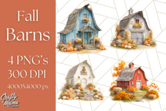 Fall Barn Clipart PNG With Pumpkins and Flowers, Autumn Png Product Image 1