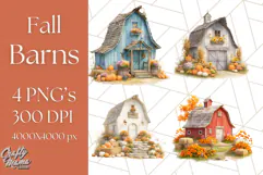 Fall Barn Clipart PNG With Pumpkins and Flowers, Autumn Png Product Image 1