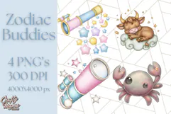 Zodiac Buddies Clipart PNG, Cute Astrology Clip Art Product Image 1