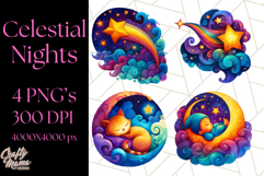 Whimsical Celestial Moon and Stars Clipart Constellation Png Product Image 1