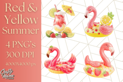 Strawberry Red Lemon Yellow Summer Clipart PNG, Summer Icons Product Image 1