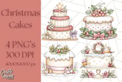 Christmas Cake Clipart PNG, Cottagecore Holiday Desserts Product Image 1