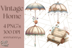 Vintage Cottagecore PNG Clipart, Phones Teacups Home Decor Product Image 1