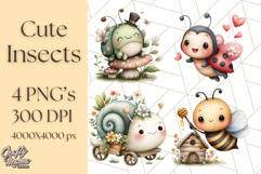 Cute Insects Clipart, Cartoon Bugs, Bug PNG Illustrations Product Image 1