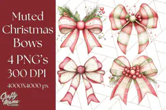 Muted Cozy Christmas Bows PNG Clipart, Winter Holiday Png Product Image 1
