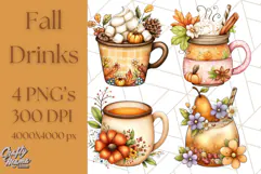 Fall Drink Clipart PNG, Cozy Autumn Cocoa and Latte Art Product Image 1
